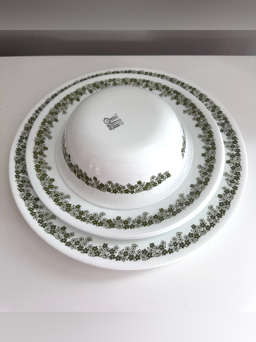 Corelle Crazy Daisy Green Floral 4-Piece Dinnerware Set with Plates and Bowl